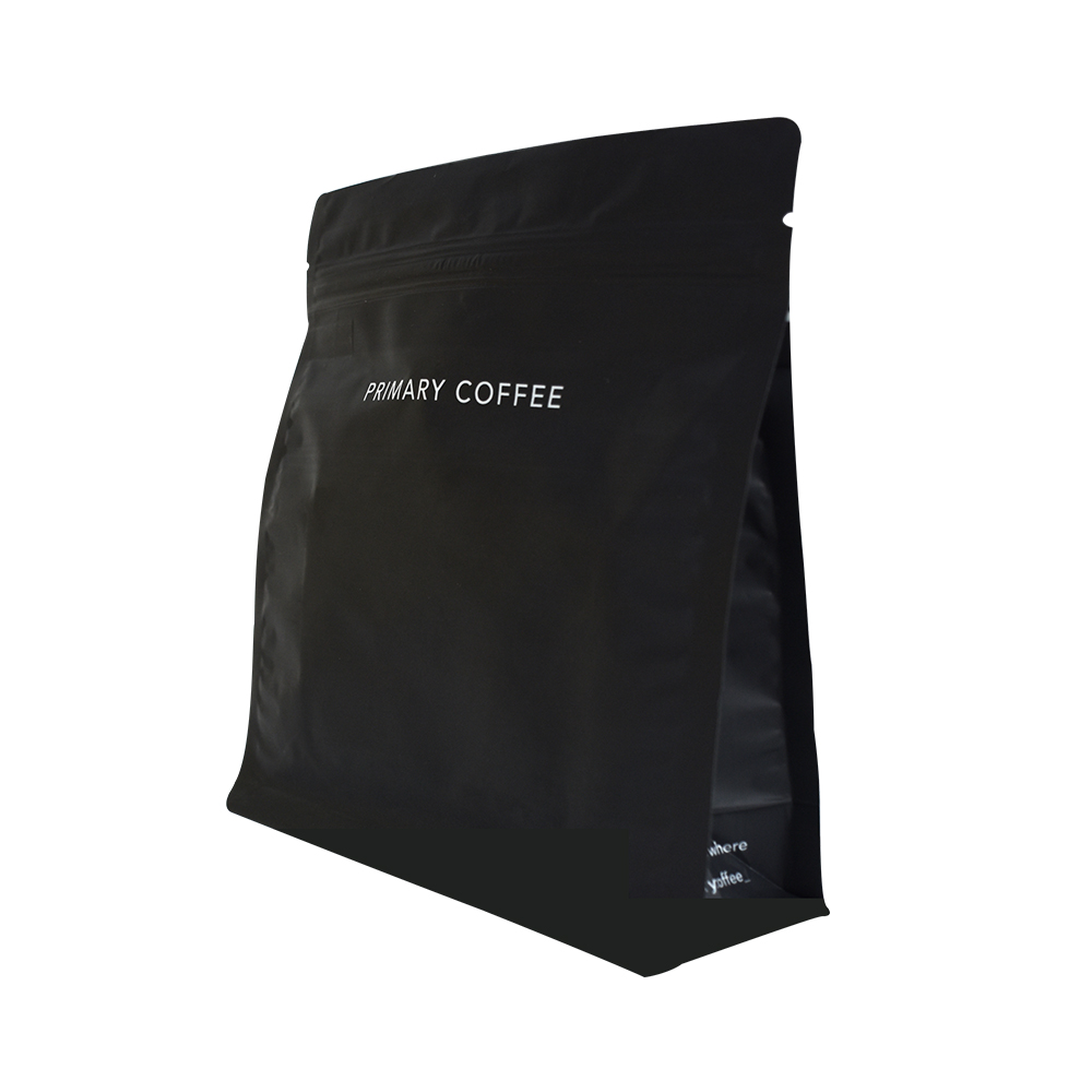 Хорошее качество Индивидуальная печать Матовая черная алюминиевая сумка для кофе на дне коробки с клапаном и молнией
