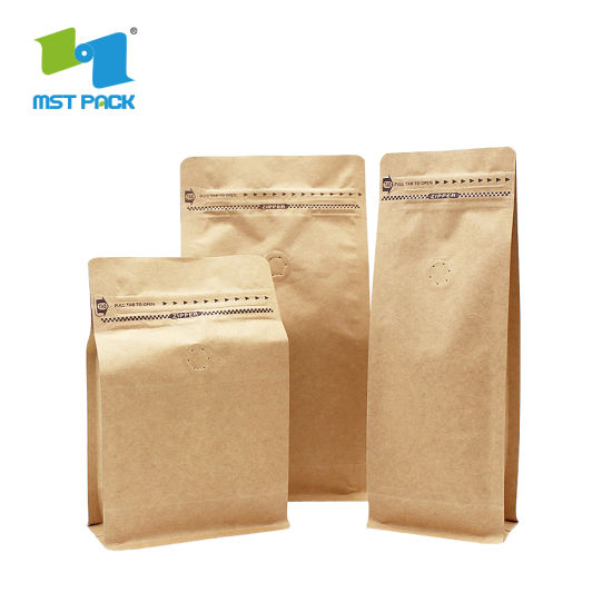 Оптовая торговля высококачественной упаковкой на заказ с биоразлагаемым дном из крафт-бумаги, мешки для кофе, клапан