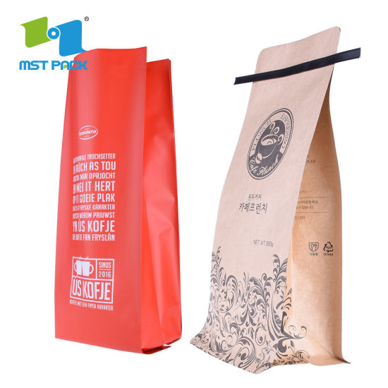 Эко-бумажные пакеты с нижним блоком Компостируемая кукуруза из PLA, биоразлагаемые мешочки для кофе с оловом