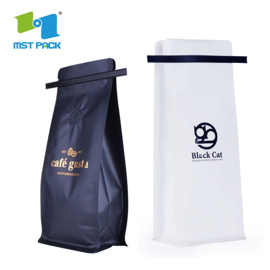 Экологичный пластиковый пластиковый пакет для кофе с алюминиевой фольгой с плоским дном и односторонним клапаном