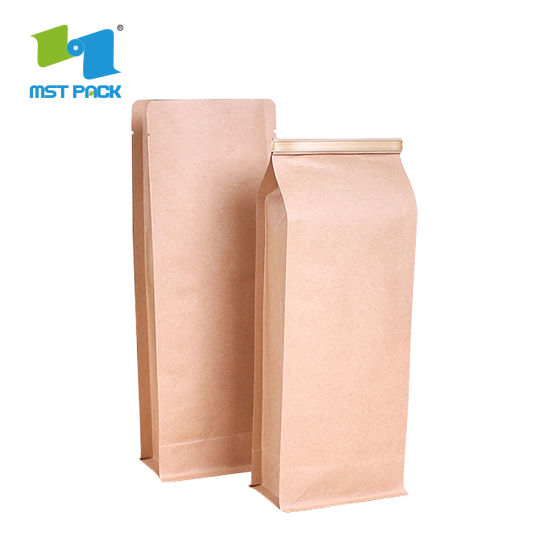 100% компостируемый бумажный мешок из крафт-бумаги с плоским дном 8 унций, упаковка 250 г биоразлагаемый мешок для кофе с клапаном