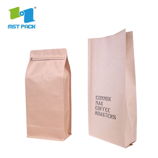 100% компостируемый бумажный мешок из крафт-бумаги с плоским дном 8 унций, упаковка 250 г биоразлагаемый мешок для кофе с клапаном