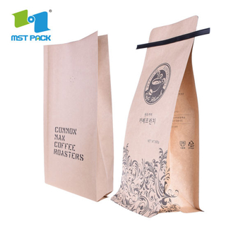 Эко-бумажные пакеты с нижним блоком Компостируемая кукуруза из PLA, биоразлагаемые мешочки для кофе с оловом