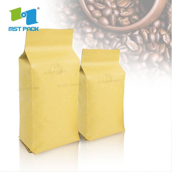 Сертифицированный FDA производитель с индивидуальной печатью Перерабатывает крафт-бумагу из алюминиевой фольги, пищевой Ziplock, односторонний клапан, биоразлагаемые пакеты для упаковки кофе