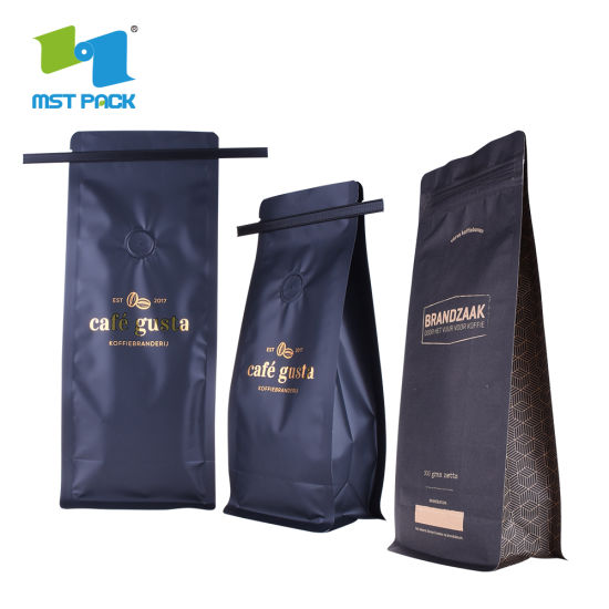 Оптовый высококачественный биоразлагаемый индивидуальный печатный пакет для кофе с плоским дном 250 г 500 г 1 кг с клапаном