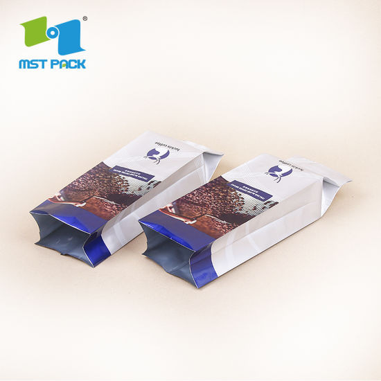 Сильное уплотнение, экологически чистая сторона, плоское дно, индивидуальная печать, оптовая продажа, биоразлагаемый пакет для упаковки кофе с клапаном