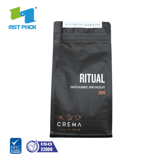 Высококачественный ламинированный материал, ламинированный на заказ, с подкладкой из PLA-фольги, 1 фунт, 1 кг, стоячие мешки с нижним блоком для кофе